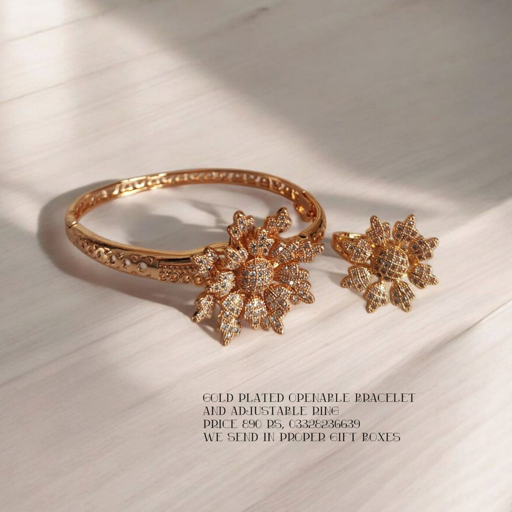 Gold plated, adjustable Bracelet and Ring