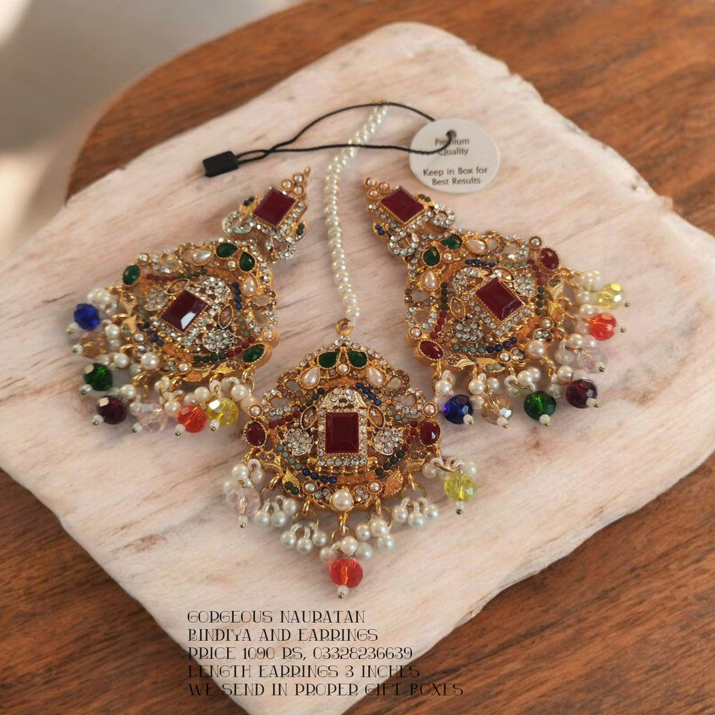 Gorgeous Nauratan Bindiya and Earrings