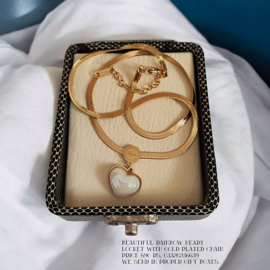 Rainbow Heart locket with Gold plated chain