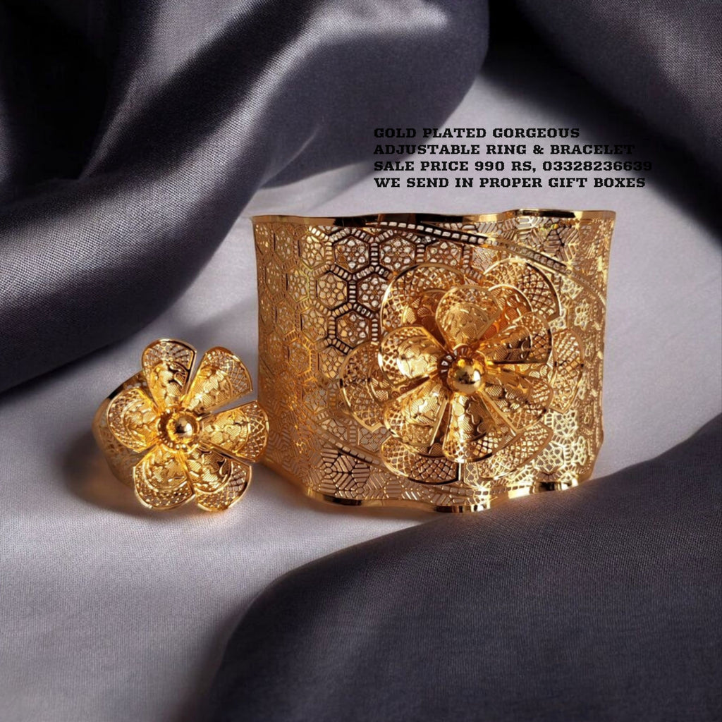 Beautiful Gold Plated adjustable Bracelet and Ring