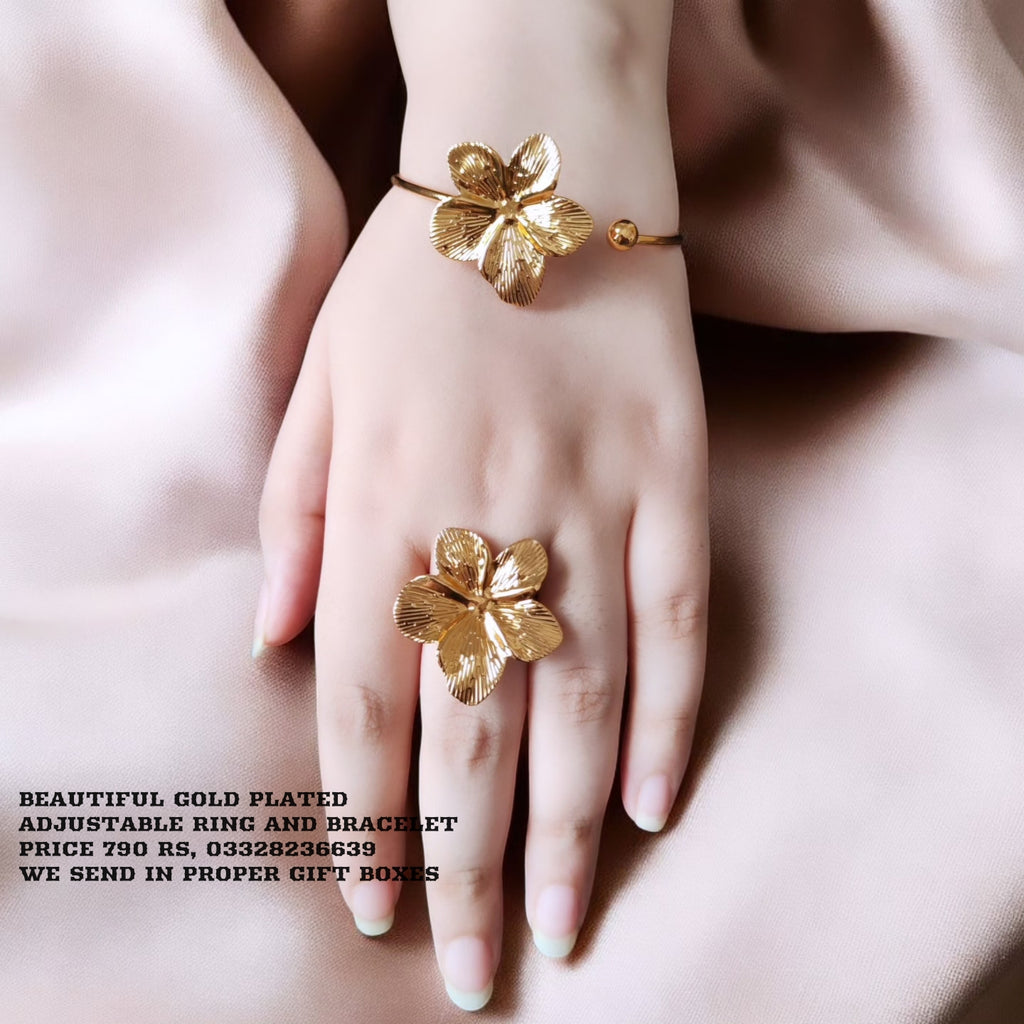 Gold plated adjustable Ring and Bracelet