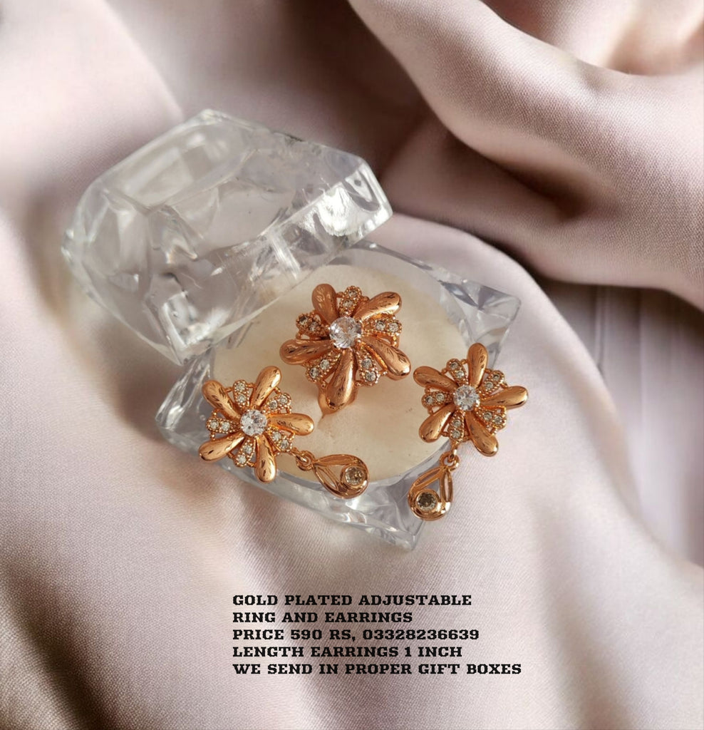 Gold Plated adjustable Ring and Earrings
