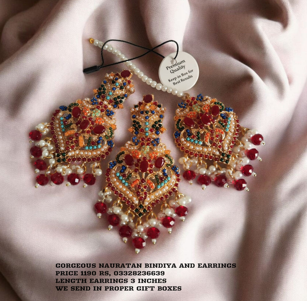 Premium Nauratan Bindiya and Earrings