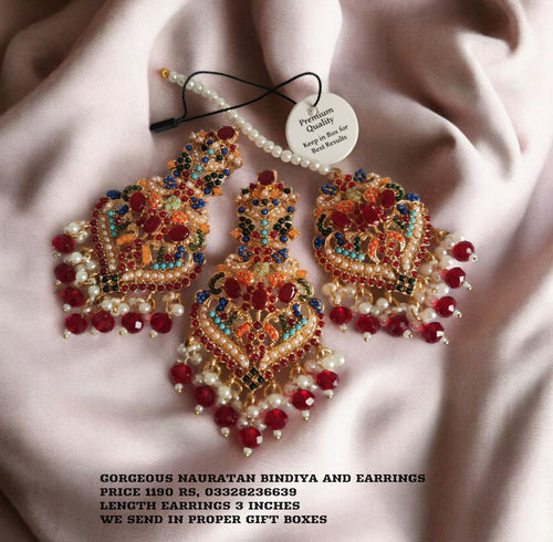 Premium Nauratan Bindiya and Earrings