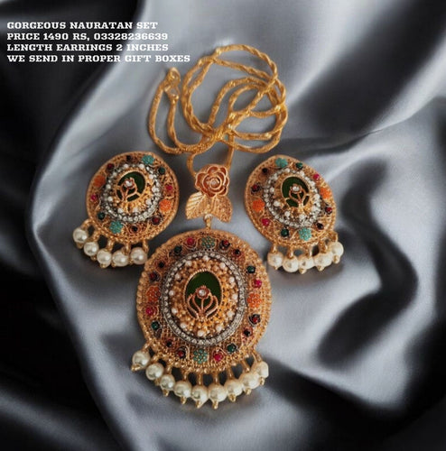 Premium Nauratan big Pendant Pendant set