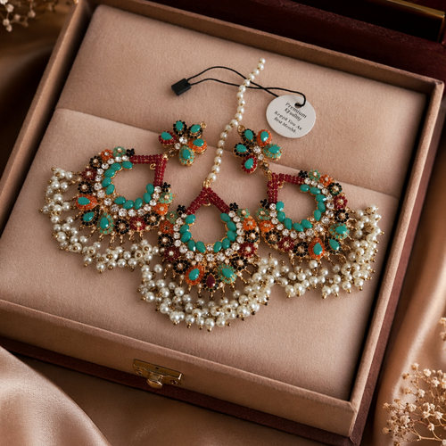 Gorgeous Nauratan Bindiya and Earrings