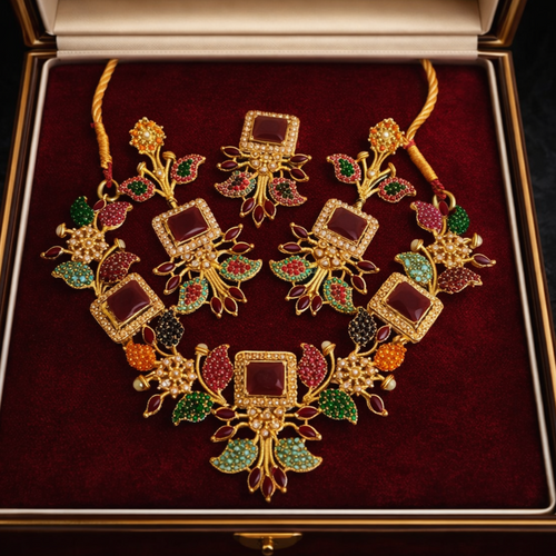 Gorgeous 3D Nauratan Necklace set