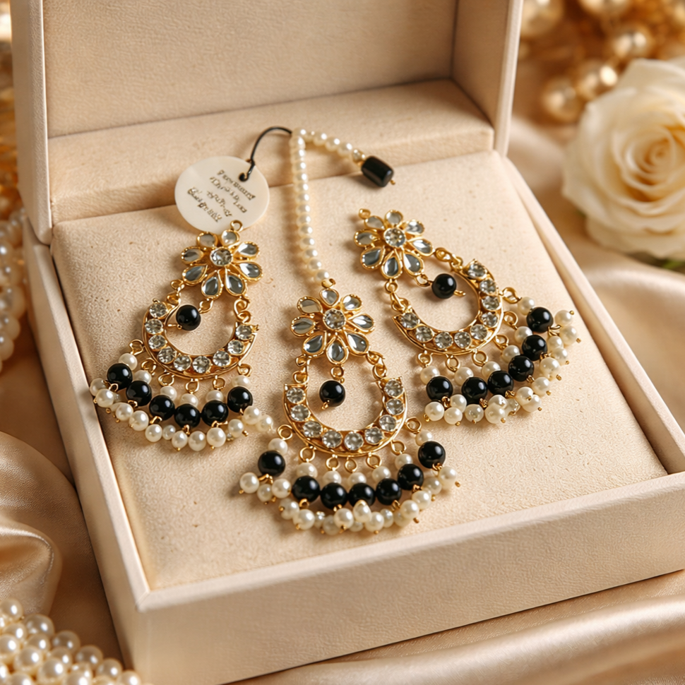 Fine Kundan Bindiya and Earrings