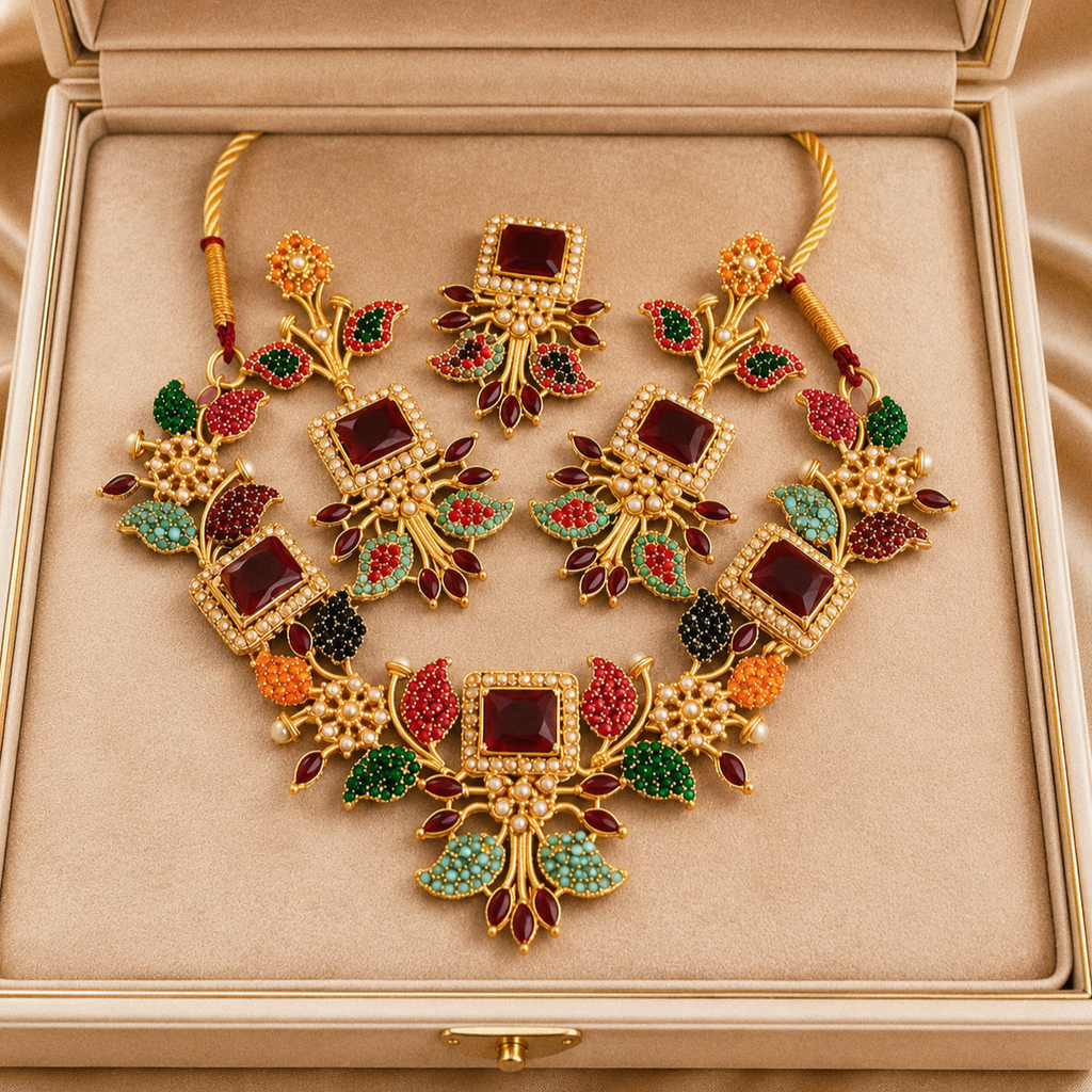 Gorgeous 3D Nauratan Necklace set