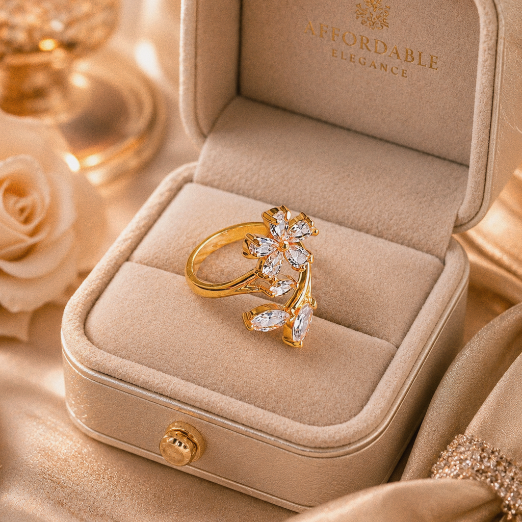 Gold plated, Zirconia, Adjustable Ring