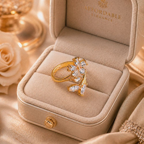 Gold plated, Zirconia, Adjustable Ring