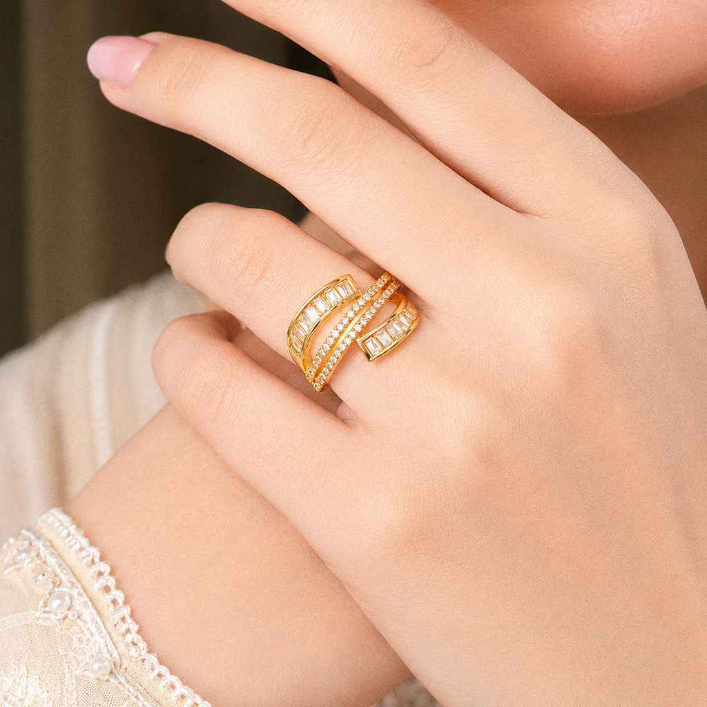 Gold plated adjustable Zirconia Ring