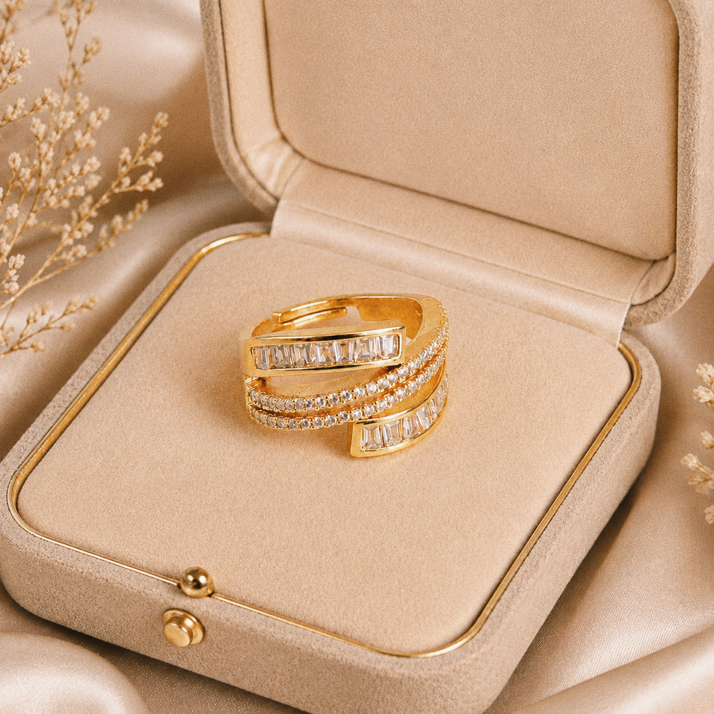 Gold plated adjustable Zirconia Ring