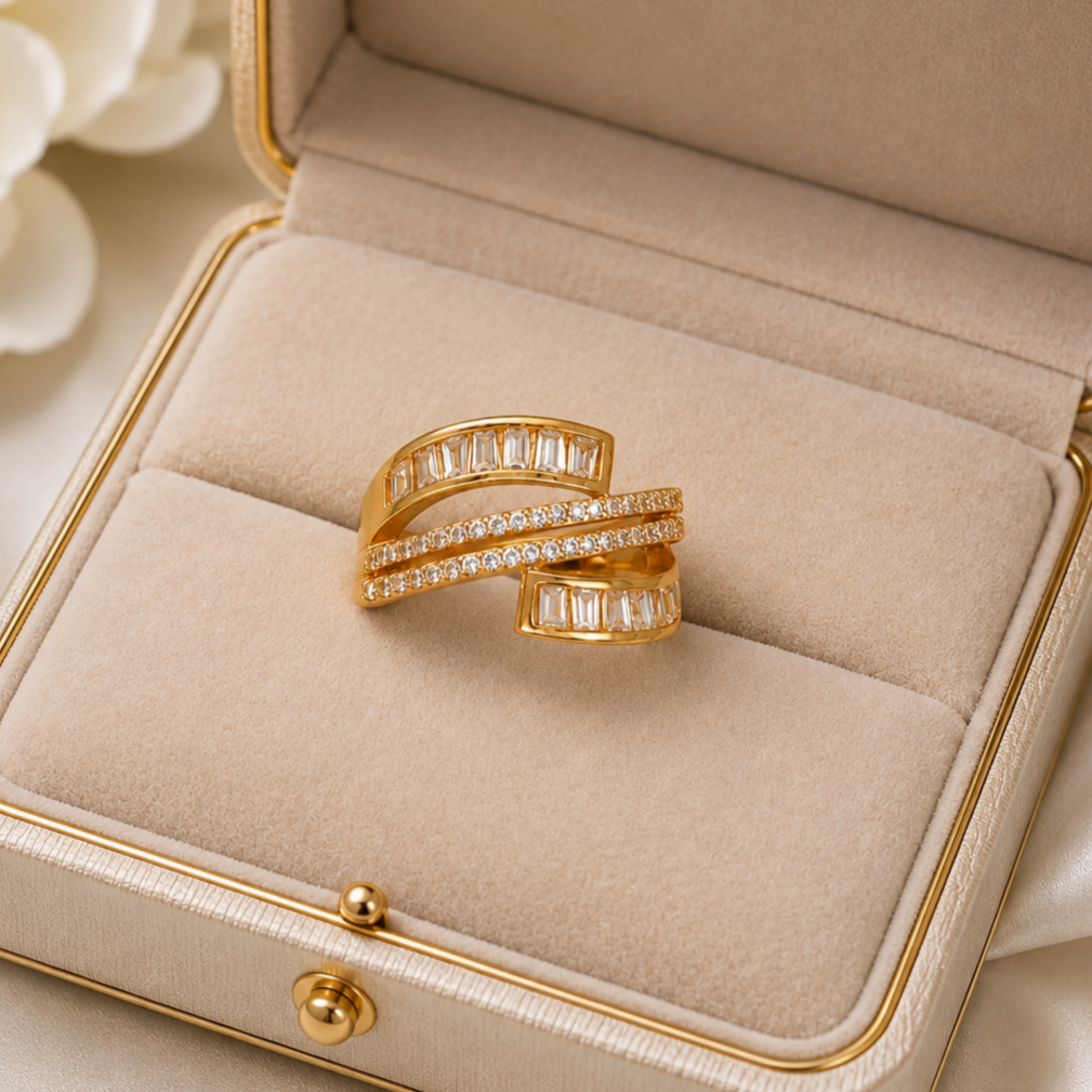 Gold plated adjustable Zirconia Ring