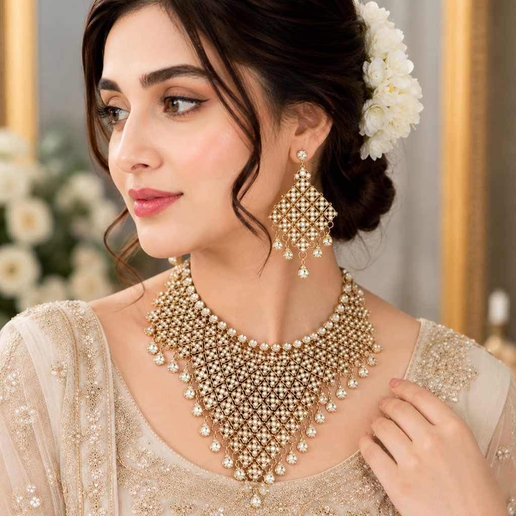 Beautiful Broad Silver Necklace set