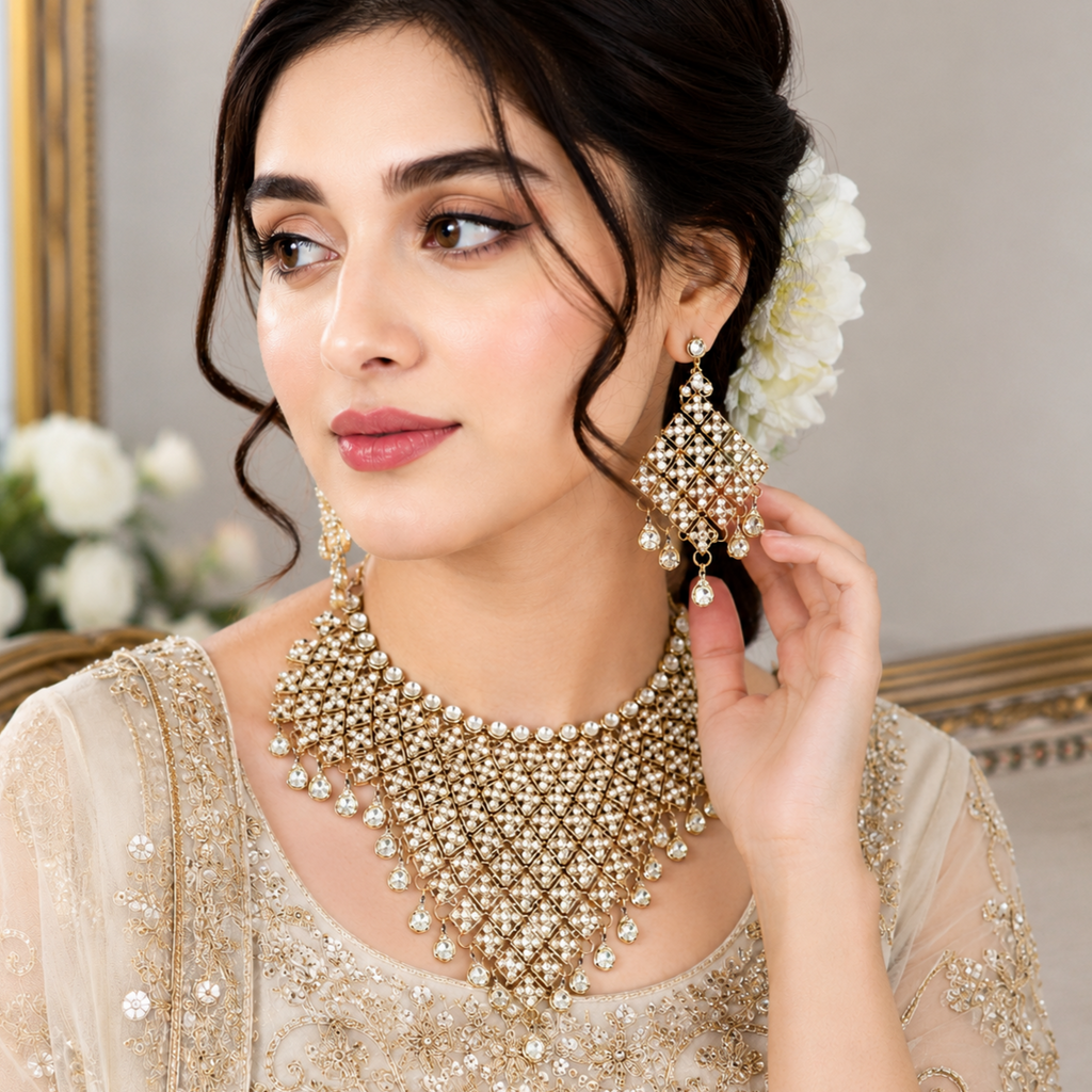 Beautiful Broad Silver Necklace set