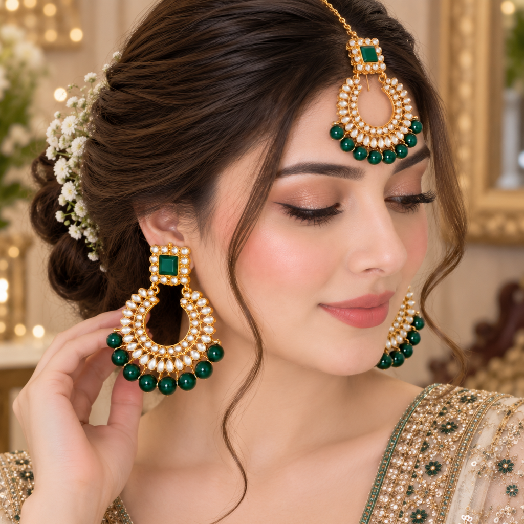 Fine Kundan Bindiya and Earrings