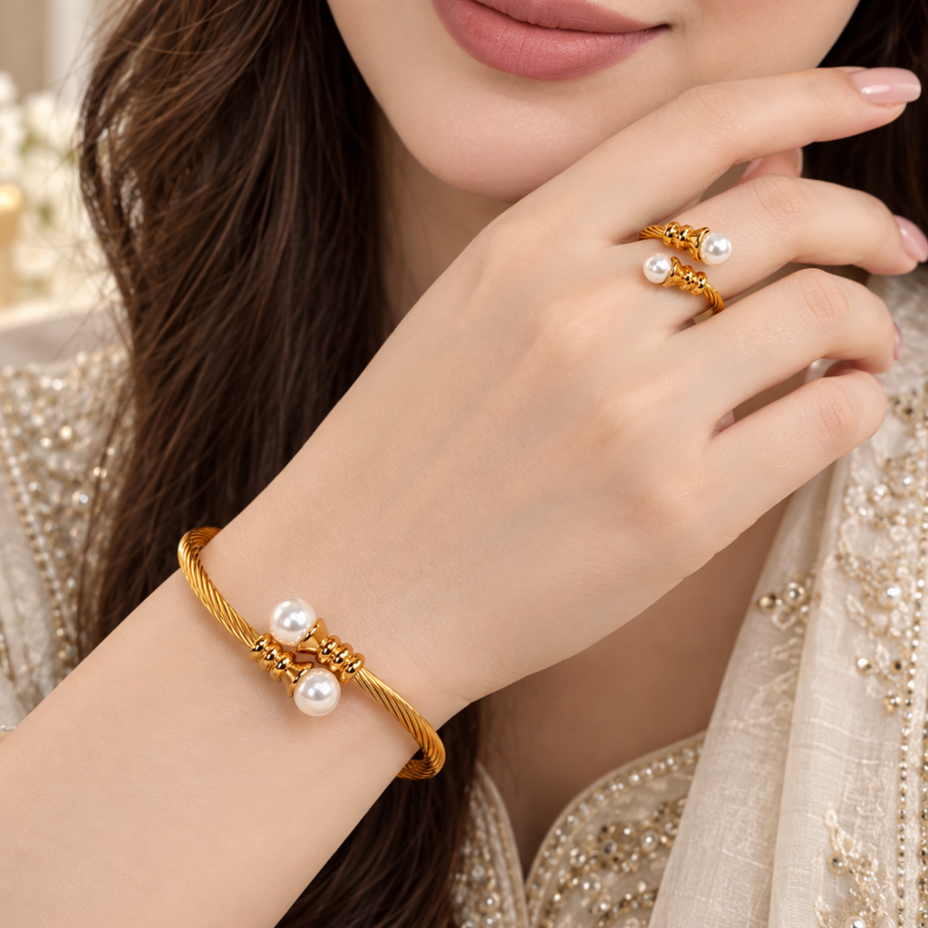 Gorgeous adjustable Gold plated Bracelet and Ring