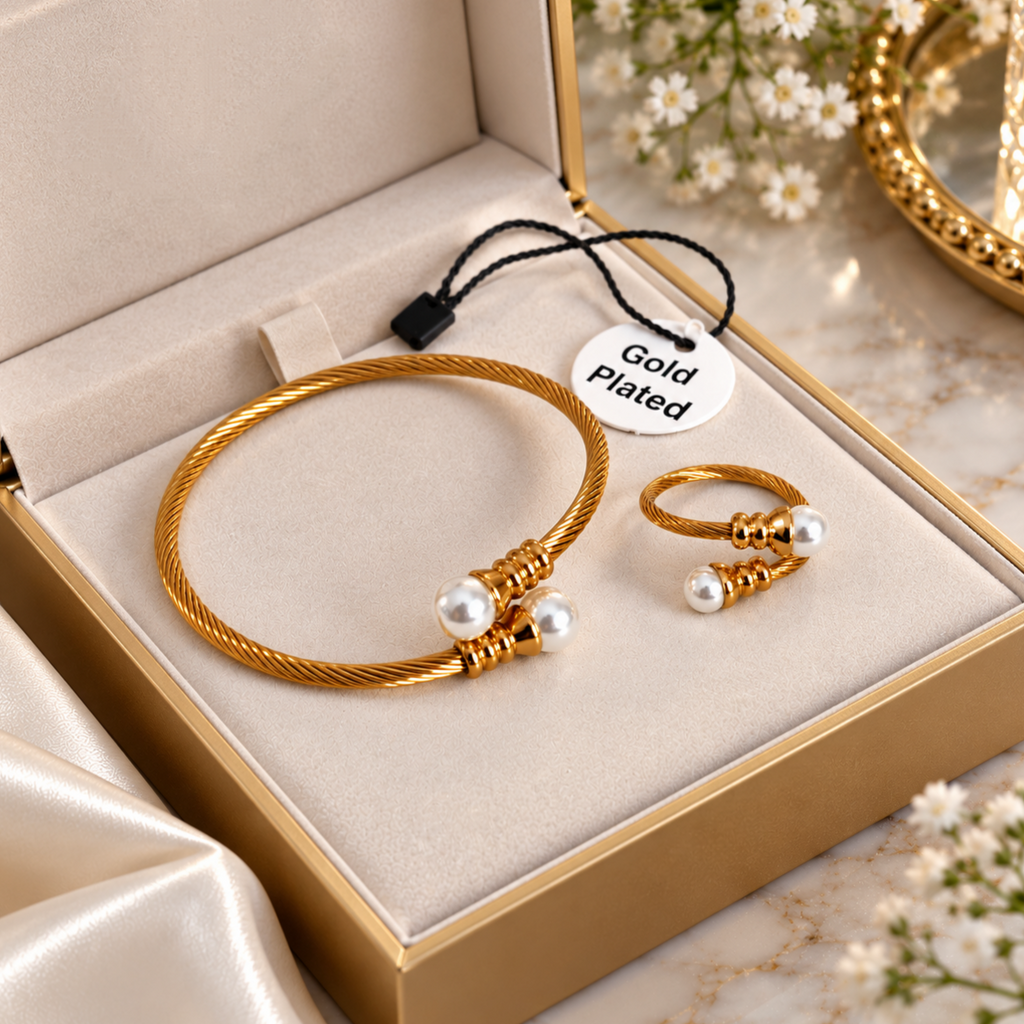 Gorgeous adjustable Gold plated Bracelet and Ring