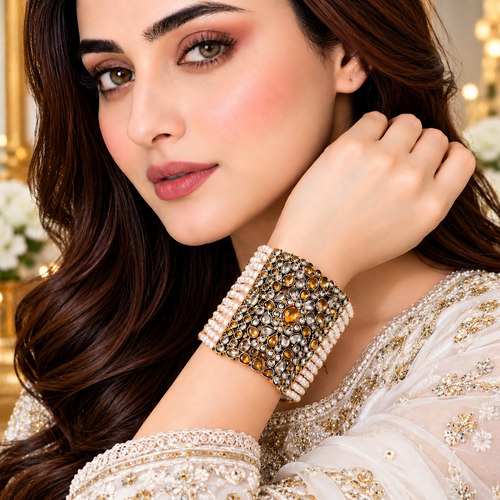 Beautiful Kundan Broad Bracelet