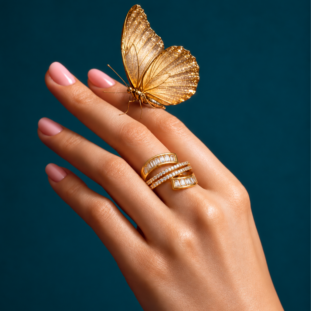 Gold plated adjustable Zirconia Ring