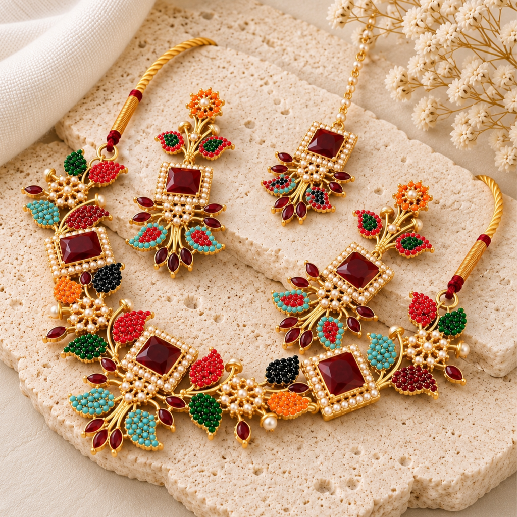 Gorgeous 3D Nauratan Necklace set