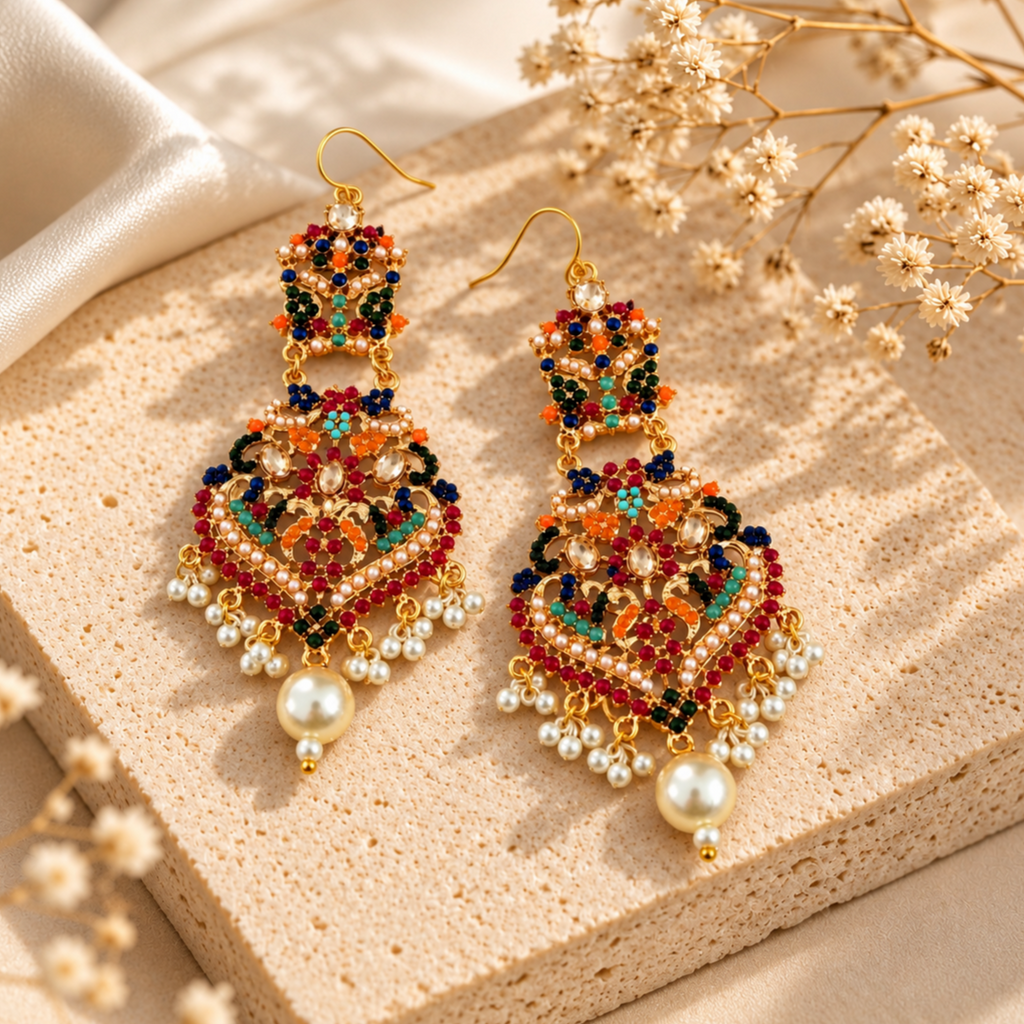 Real stones studded earrings