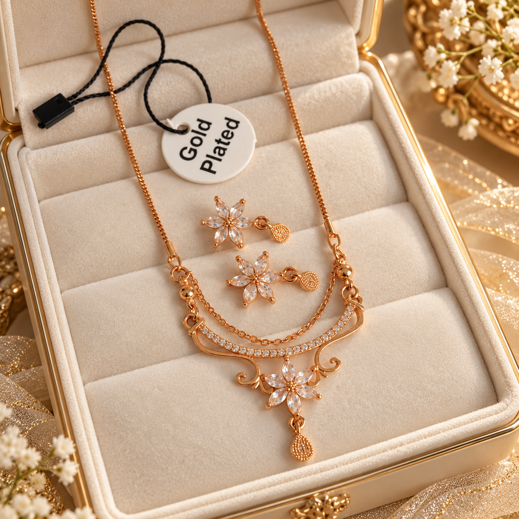 Beautiful Gold Plated, Zirconia set