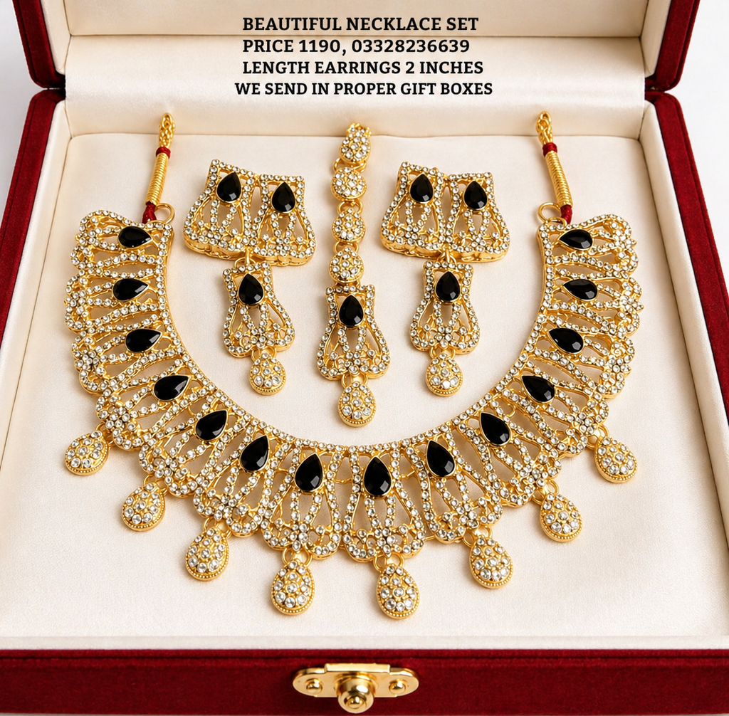 Fine crystals studded necklace set
