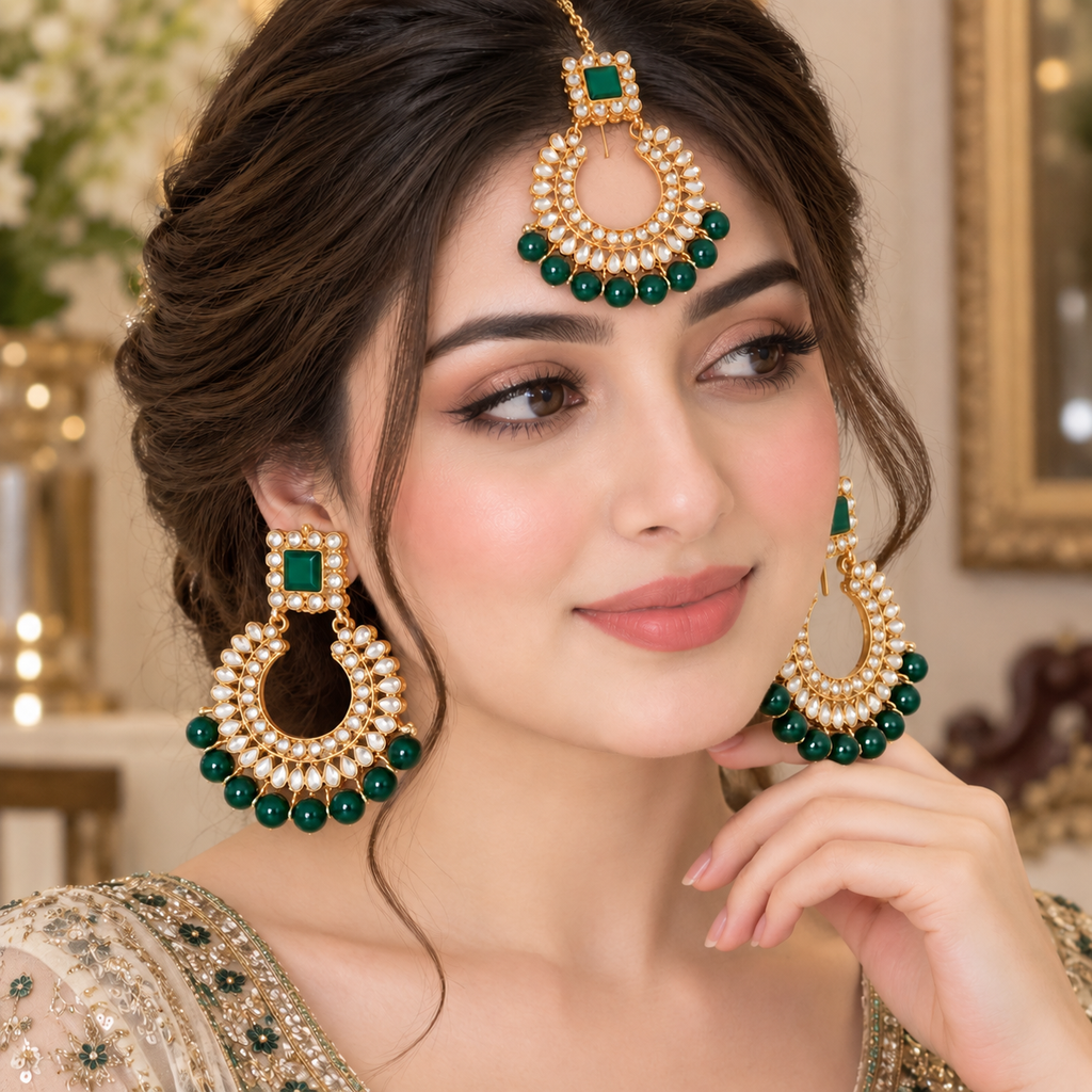 Fine Kundan Bindiya and Earrings