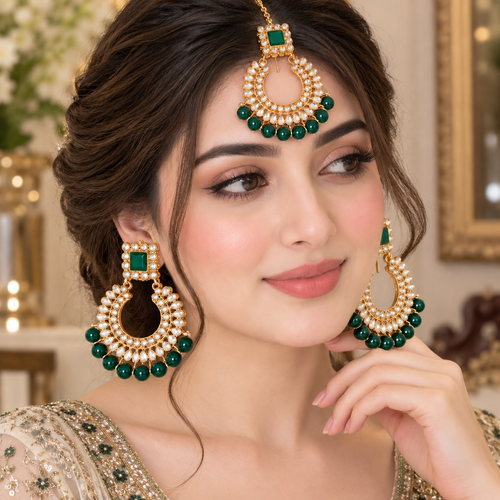 Fine Kundan Bindiya and Earrings